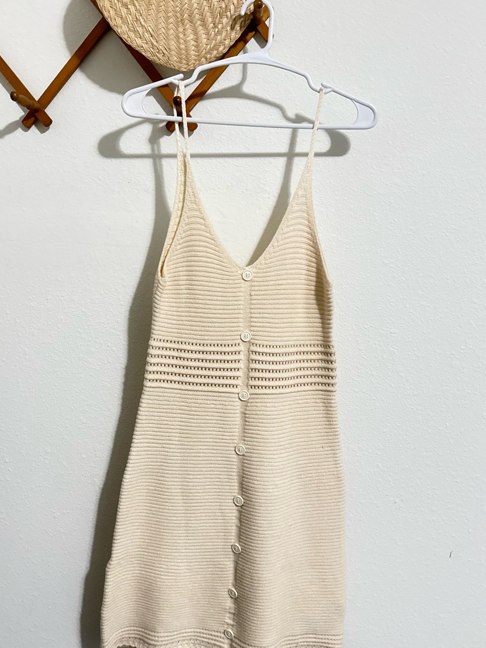 Amazon Cream Knit Button-Front Mini Dress